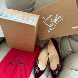 Christian Louboutin Burgundy Velvet Heels with Bow